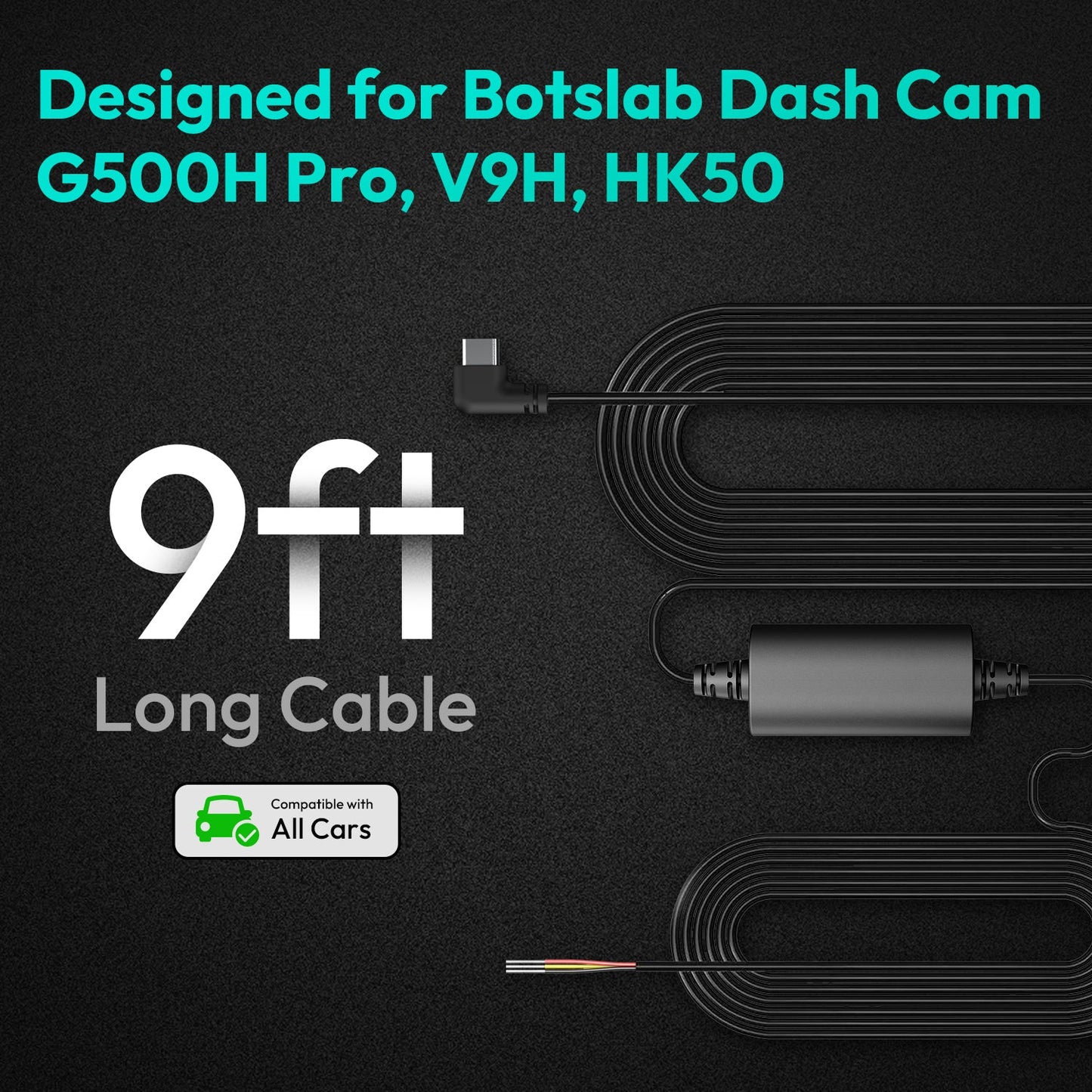 BOTSLAB Type C Hardwire Cable Kit for 24 Hour Parking Monitoring (G980H, G500H Pro/V9H/HK50)