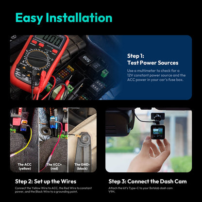 BOTSLAB Type C Hardwire Cable Kit for 24 Hour Parking Monitoring (G980H, G500H Pro/V9H/HK50)